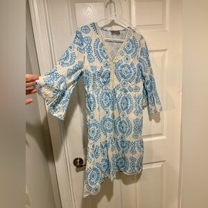 Saiph Lab Mini Dress Crochet Detail Santorini Ruffle Tiered Made in Italy Blue